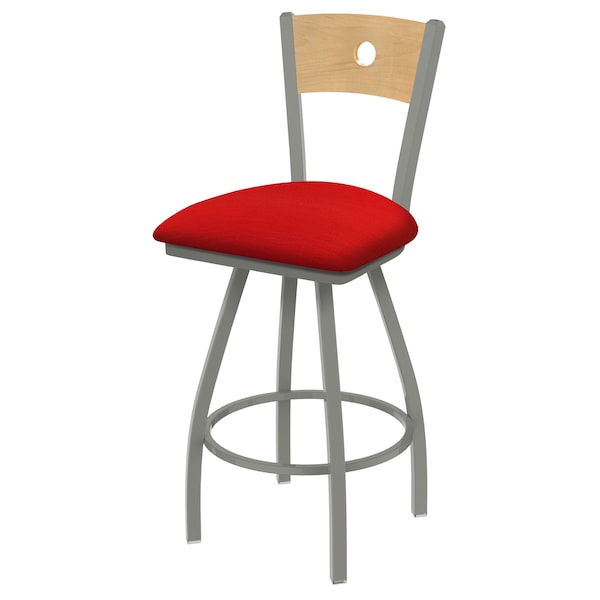 30" Swivel Counter Stool, SS Finish, Nat Back, Canter Red Seat